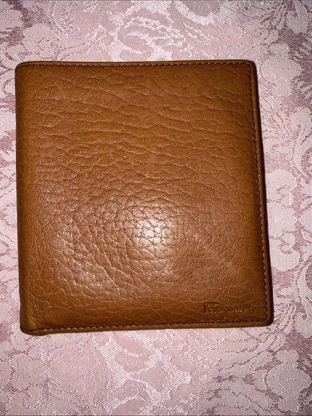 Salvatore Ferragamo Tan Pebbled Leather Bi-Fold Wallet